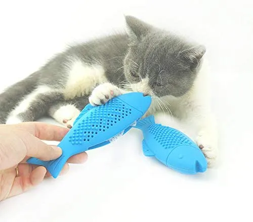 Dillitop Catnip Juguetes para gatos, juguete interactivo de goma natural con forma de pez para gatos, eficaz para limpiar los dientes de gato, cuidado dental, palillo para masticar para mascotas, gatos, 2 unidades