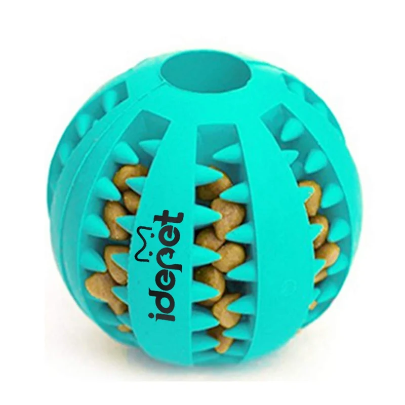 Idepet Pelota de juguete para perro, no tóxica, resistente a mordidas, pelota de juguete para mascotas, perros, cachorros, gatos, alimentador de comida para mascotas, masticar, limpieza de dientes, juego de pelotas de ejercicio, 2 unidades, azul y verde