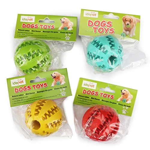 Idepet Pelota de juguete para perro, no tóxica, resistente a mordidas, pelota de juguete para mascotas, perros, cachorros, gatos, alimentador de comida para mascotas, masticar, limpieza de dientes, juego de pelotas de ejercicio, 2 unidades, azul y verde