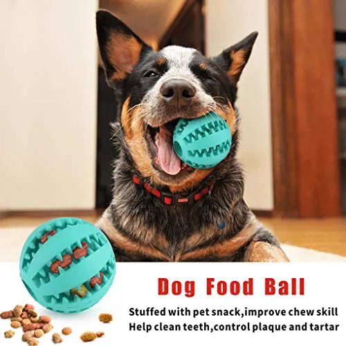 Idepet Pelota de juguete para perro, no tóxica, resistente a mordidas, pelota de juguete para mascotas, perros, cachorros, gatos, alimentador de comida para mascotas, masticar, limpieza de dientes, juego de pelotas de ejercicio, 2 unidades, azul y verde