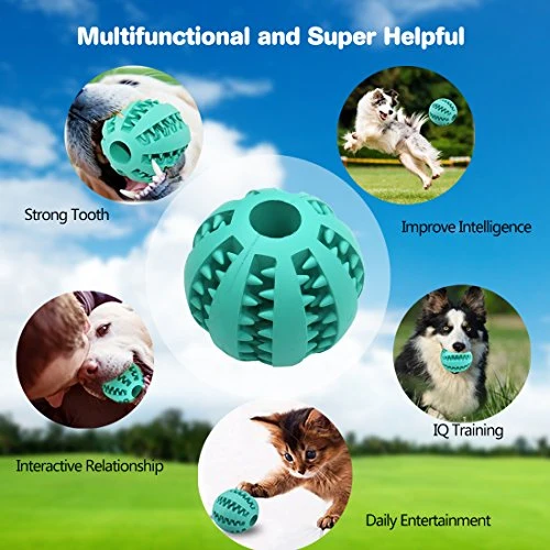 Idepet Pelota de juguete para perro, no tóxica, resistente a mordidas, pelota de juguete para mascotas, perros, cachorros, gatos, alimentador de comida para mascotas, masticar, limpieza de dientes, juego de pelotas de ejercicio, 2 unidades, azul y verde