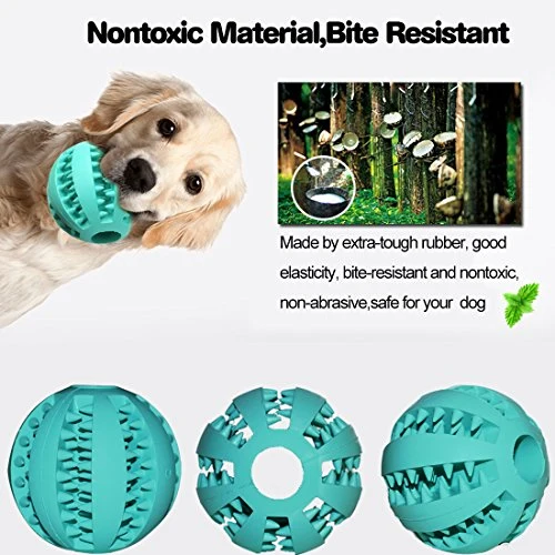 Idepet Pelota de juguete para perro, no tóxica, resistente a mordidas, pelota de juguete para mascotas, perros, cachorros, gatos, alimentador de comida para mascotas, masticar, limpieza de dientes, juego de pelotas de ejercicio, 2 unidades, azul y verde