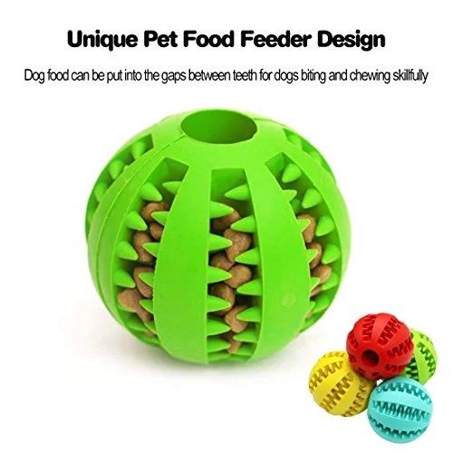 Idepet Pelota de juguete para perro, no tóxica, resistente a mordidas, pelota de juguete para mascotas, perros, cachorros, gatos, alimentador de comida para mascotas, masticar, limpieza de dientes, juego de pelotas de ejercicio, 2 unidades, azul y verde
