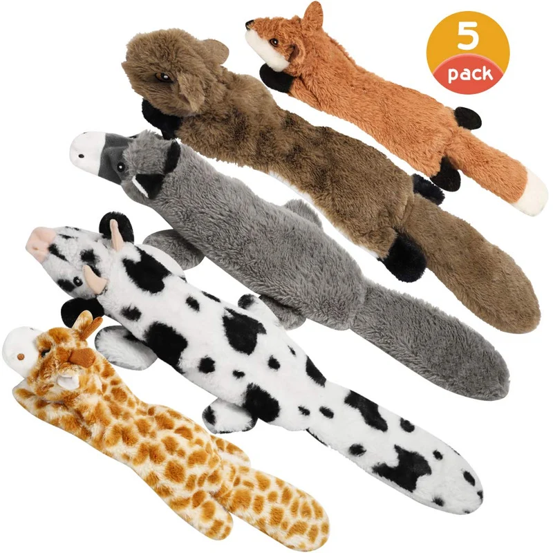 Juguete para perro de Nocciola, sin relleno, juguete para perro de felpa chirriante, duradero, sin relleno, juguete para masticar para perros medianos y grandes, paquete de 5