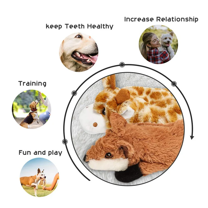 Juguete para perro de Nocciola, sin relleno, juguete para perro de felpa chirriante, duradero, sin relleno, juguete para masticar para perros medianos y grandes, paquete de 5