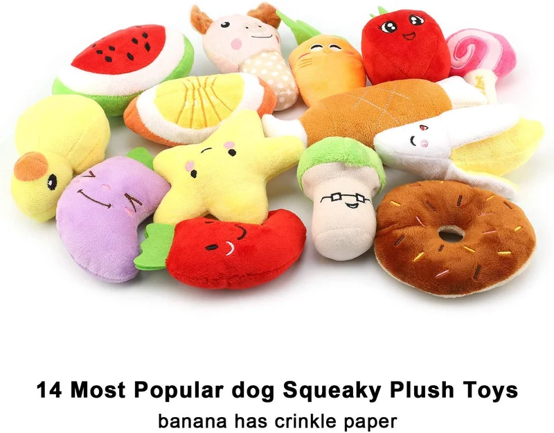 Paquete de 14 juguetes de peluche para perro, para cachorros pequeños, medianos y perros