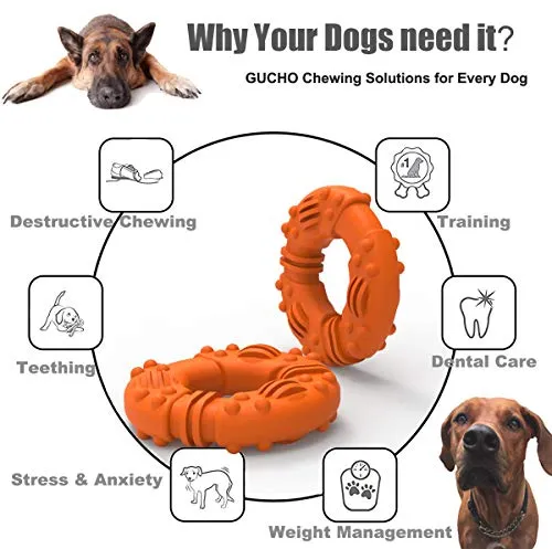 Juguetes para masticar perros GUCHO duraderos para masticadores agresivos. Garantía de reemplazo de por vida. Juguetes para perros indestructibles, juguetes de goma para masticar para perros medianos y grandes, juguetes de entrenamiento perfecto para dent