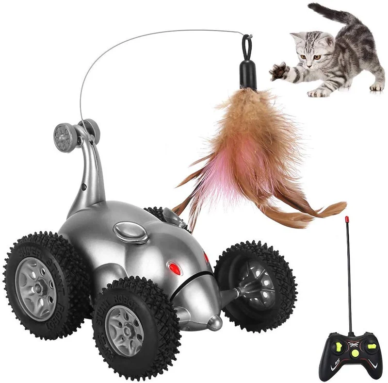 Juguete de plumas de gato SlowTon, forma de ratón, movimiento interactivo, automático, rata robótica, sonido, para gatitos, estimulación de instintos de caza de gatos, regalos divertidos para mascotas (no incluye batería)