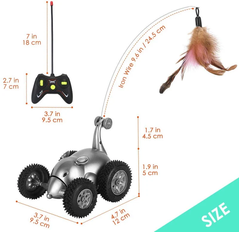 Juguete de plumas de gato SlowTon, forma de ratón, movimiento interactivo, automático, rata robótica, sonido, para gatitos, estimulación de instintos de caza de gatos, regalos divertidos para mascotas (no incluye batería)