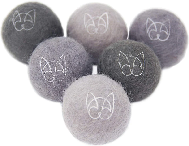 Moderna Animal Juego de 6 fieltro de lana pelota de juguete con cascabel para gatos y perros pequeños. Hecho a mano natural, ecológica divertido jugar juguete