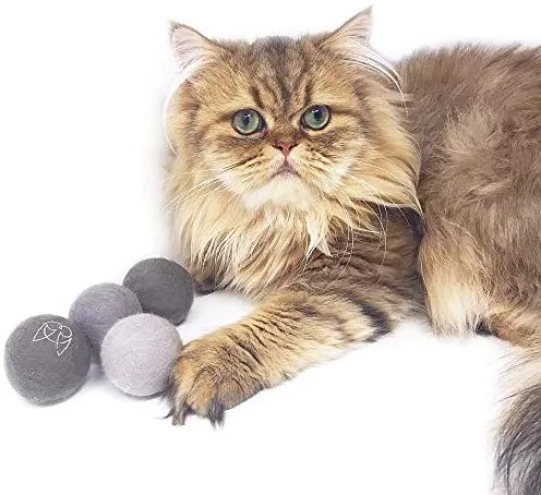 Moderna Animal Juego de 6 fieltro de lana pelota de juguete con cascabel para gatos y perros pequeños. Hecho a mano natural, ecológica divertido jugar juguete