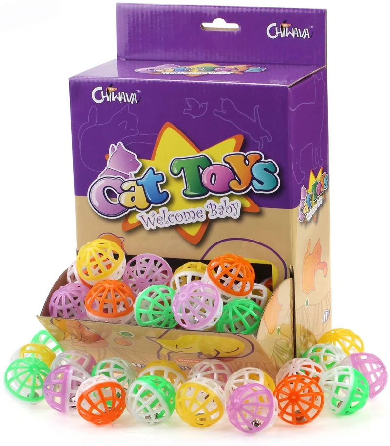 chiwava 48pcs 1.6" gato juguete bola con Bell de plástico entramado de Jingle Balls gatito Chase Pounce Sonajero Juguete Assorted Color