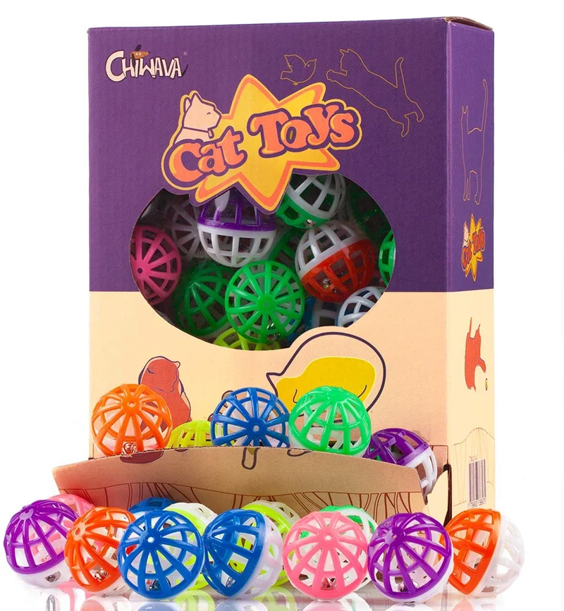 chiwava 48pcs 1.6" gato juguete bola con Bell de plástico entramado de Jingle Balls gatito Chase Pounce Sonajero Juguete Assorted Color