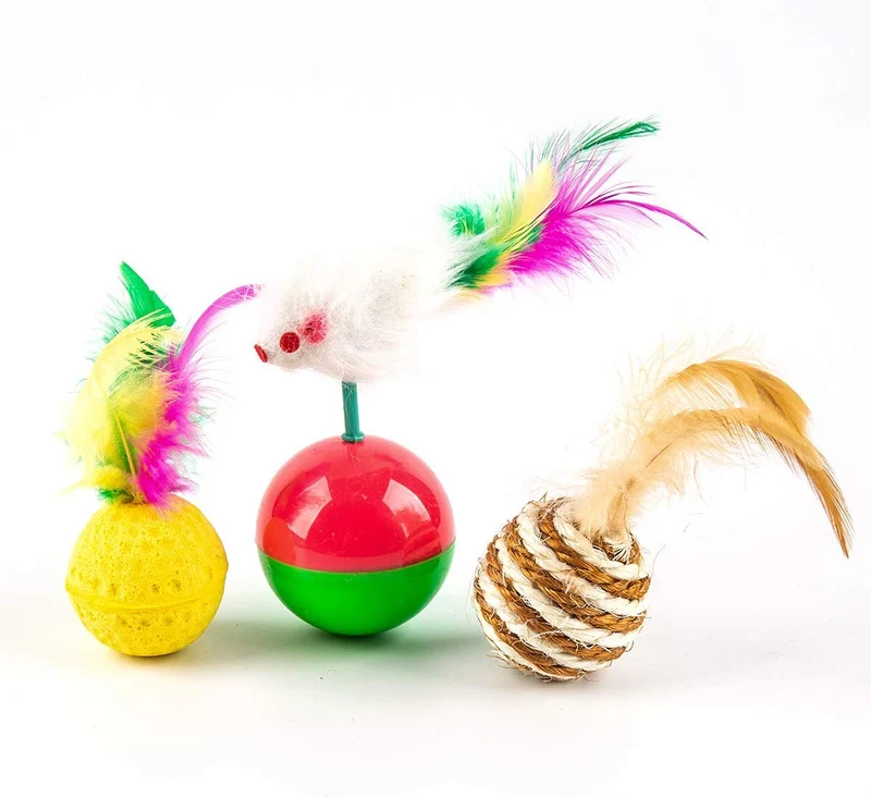 Cossy - Juego de 18 juguetes para gatos, incluye mordedor de plumas de gato, varita interactiva, ratón esponjoso, bolas arrugadas para gato, cachorro, gatito y gatito