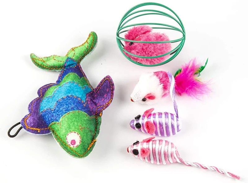 Cossy - Juego de 18 juguetes para gatos, incluye mordedor de plumas de gato, varita interactiva, ratón esponjoso, bolas arrugadas para gato, cachorro, gatito y gatito