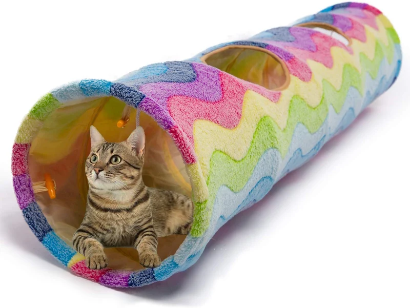 Luckitty - Túnel plegable con pelotas de peluche, para mascotas pequeñas, conejos, gatitos, hurones, cachorros y perros