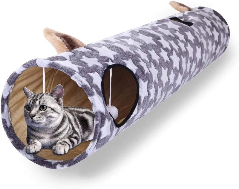 Luckitty - Túnel plegable con pelotas de peluche, para mascotas pequeñas, conejos, gatitos, hurones, cachorros y perros