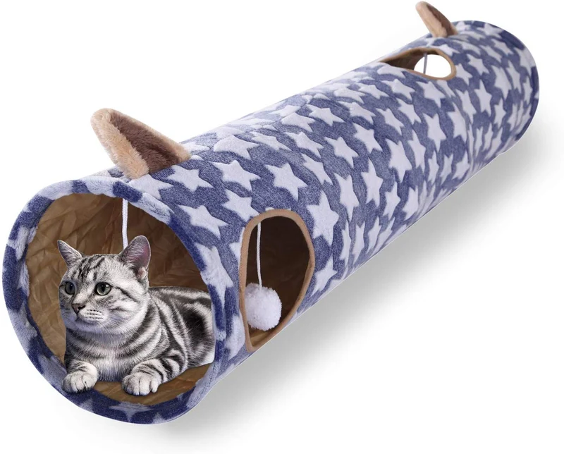 Luckitty - Túnel plegable con pelotas de peluche, para mascotas pequeñas, conejos, gatitos, hurones, cachorros y perros