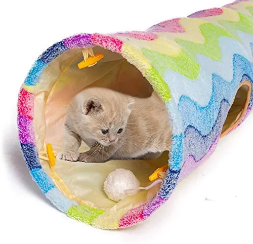 Luckitty - Túnel plegable con pelotas de peluche, para mascotas pequeñas, conejos, gatitos, hurones, cachorros y perros