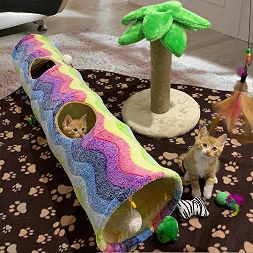 Luckitty - Túnel plegable con pelotas de peluche, para mascotas pequeñas, conejos, gatitos, hurones, cachorros y perros