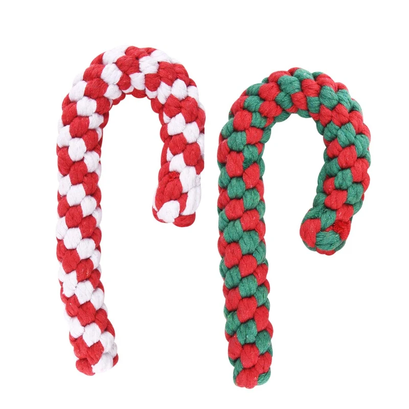 Calcetín de Navidad, juguete de cuerda de perro de Navidad, juego de regalo de bastón de caramelo, cuerda de algodón, juguete para masticar para cachorros, perros medianos, limpieza y entrenamiento