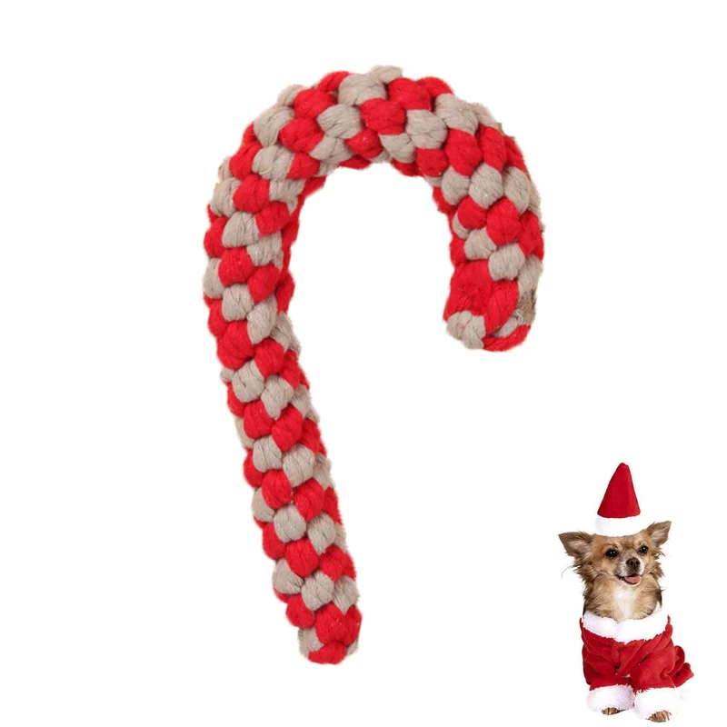 Calcetín de Navidad, juguete de cuerda de perro de Navidad, juego de regalo de bastón de caramelo, cuerda de algodón, juguete para masticar para cachorros, perros medianos, limpieza y entrenamiento