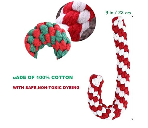 Calcetín de Navidad, juguete de cuerda de perro de Navidad, juego de regalo de bastón de caramelo, cuerda de algodón, juguete para masticar para cachorros, perros medianos, limpieza y entrenamiento