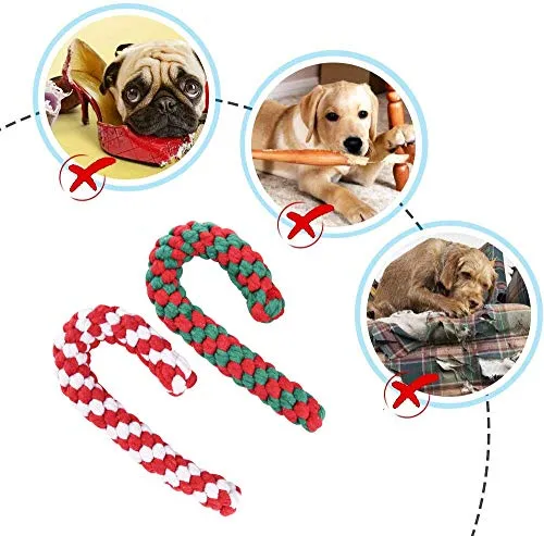 Calcetín de Navidad, juguete de cuerda de perro de Navidad, juego de regalo de bastón de caramelo, cuerda de algodón, juguete para masticar para cachorros, perros medianos, limpieza y entrenamiento