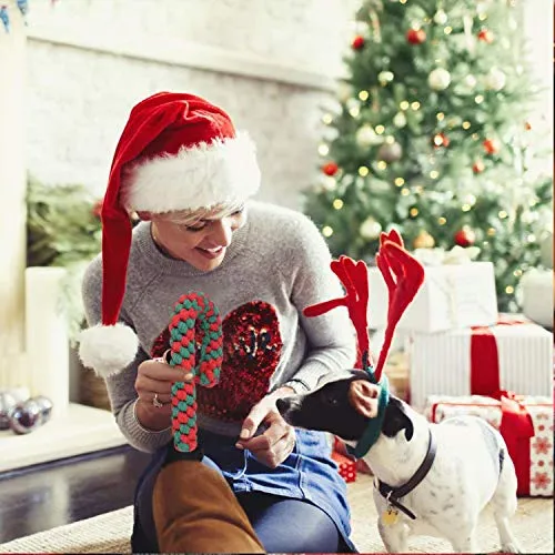 Calcetín de Navidad, juguete de cuerda de perro de Navidad, juego de regalo de bastón de caramelo, cuerda de algodón, juguete para masticar para cachorros, perros medianos, limpieza y entrenamiento