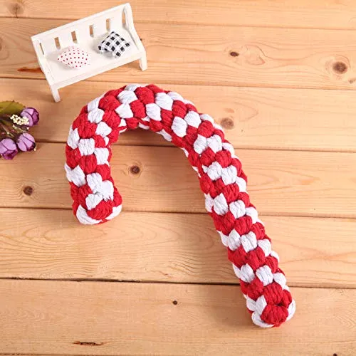 Calcetín de Navidad, juguete de cuerda de perro de Navidad, juego de regalo de bastón de caramelo, cuerda de algodón, juguete para masticar para cachorros, perros medianos, limpieza y entrenamiento