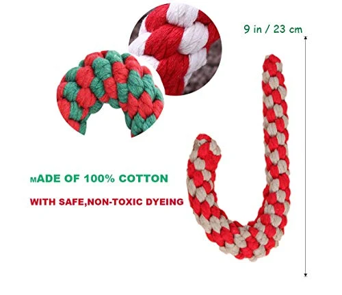 Calcetín de Navidad, juguete de cuerda de perro de Navidad, juego de regalo de bastón de caramelo, cuerda de algodón, juguete para masticar para cachorros, perros medianos, limpieza y entrenamiento