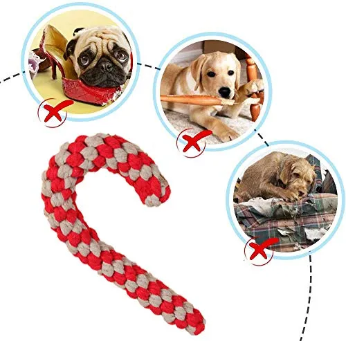 Calcetín de Navidad, juguete de cuerda de perro de Navidad, juego de regalo de bastón de caramelo, cuerda de algodón, juguete para masticar para cachorros, perros medianos, limpieza y entrenamiento