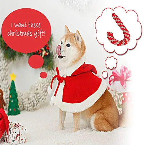 Calcetín de Navidad, juguete de cuerda de perro de Navidad, juego de regalo de bastón de caramelo, cuerda de algodón, juguete para masticar para cachorros, perros medianos, limpieza y entrenamiento