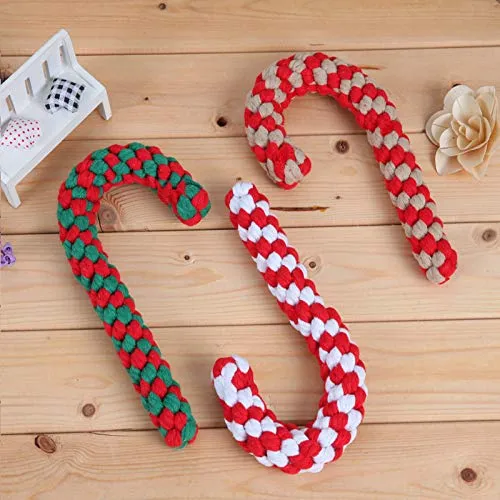 Calcetín de Navidad, juguete de cuerda de perro de Navidad, juego de regalo de bastón de caramelo, cuerda de algodón, juguete para masticar para cachorros, perros medianos, limpieza y entrenamiento