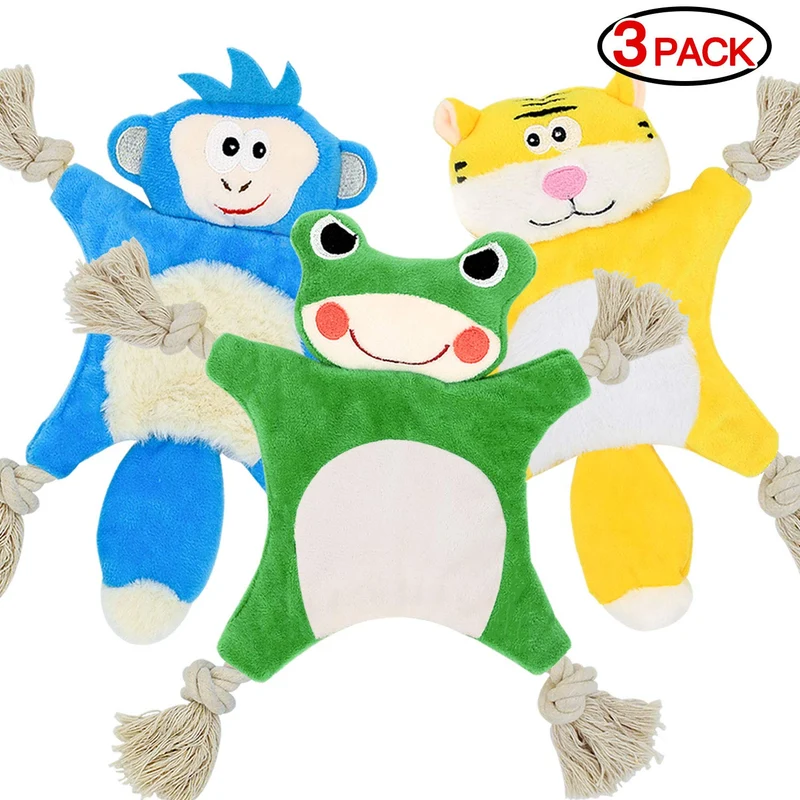 Juguetes para perros pequeños, juguetes para cachorros sin pelusa con arrugas, juguetes para masticar cachorros, juguetes para perros, cuerda de algodón, juguete para perros de animales, 3 juguetes para perros indestructibles