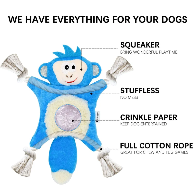 Juguetes para perros pequeños, juguetes para cachorros sin pelusa con arrugas, juguetes para masticar cachorros, juguetes para perros, cuerda de algodón, juguete para perros de animales, 3 juguetes para perros indestructibles