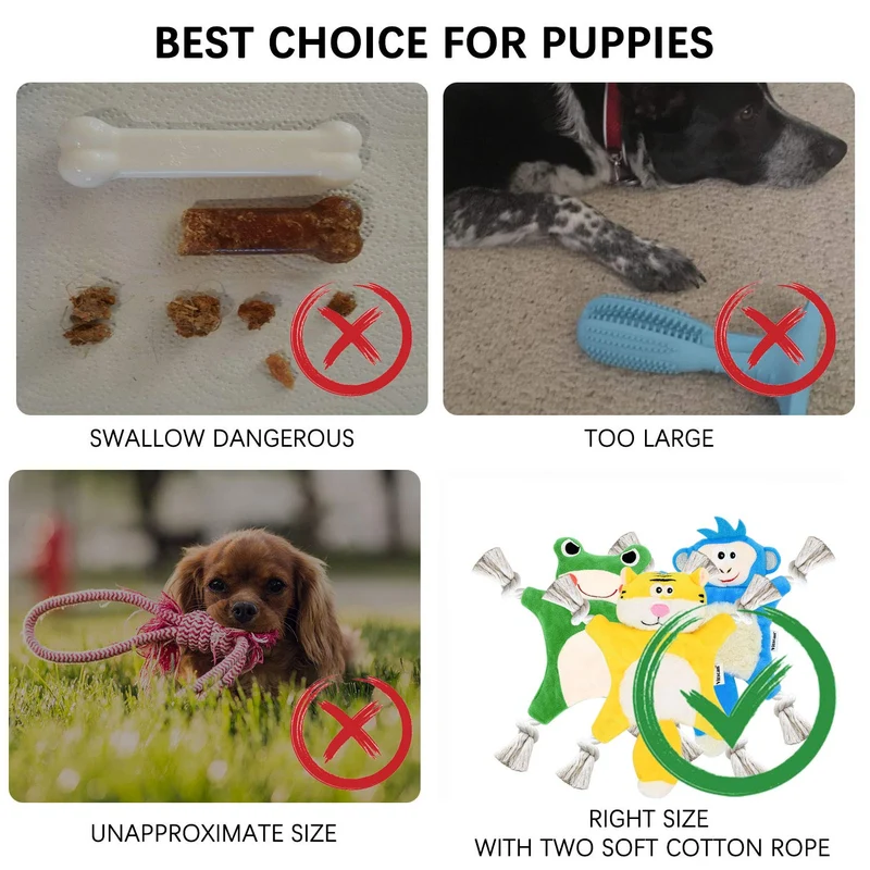 Juguetes para perros pequeños, juguetes para cachorros sin pelusa con arrugas, juguetes para masticar cachorros, juguetes para perros, cuerda de algodón, juguete para perros de animales, 3 juguetes para perros indestructibles