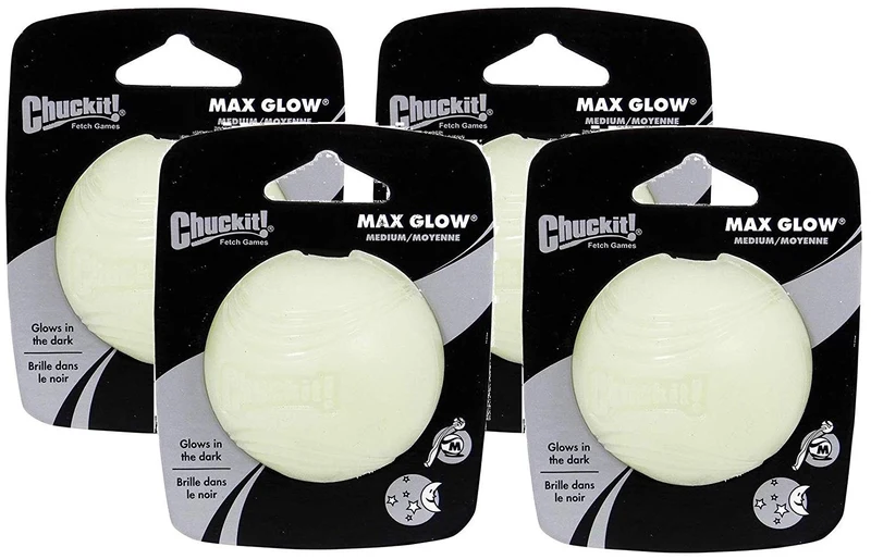 ChuckIt Max Glow - Juego de 4 pelotas de juguete para perro, tamaño mediano