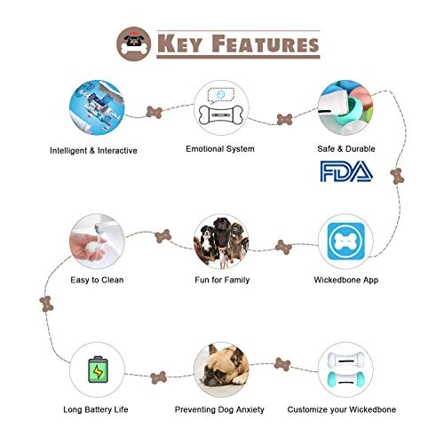 Wickedbone Smart Bone, juguetes automáticos e interactivos para perros, cachorros y gatos, control de aplicaciones, seguro y duradero, mantiene a tus mascotas entretenidas todo el día