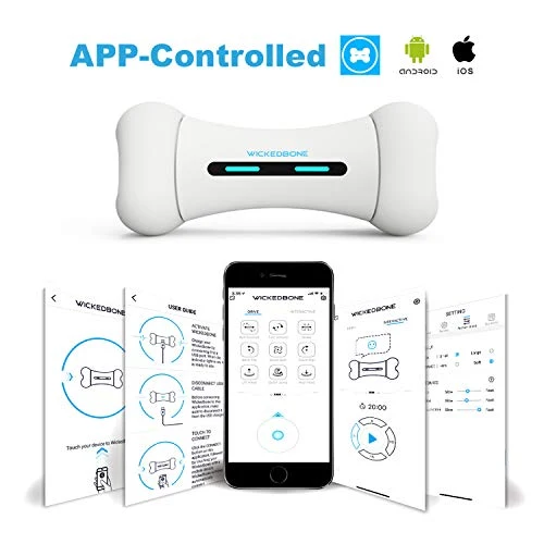 Wickedbone Smart Bone, juguetes automáticos e interactivos para perros, cachorros y gatos, control de aplicaciones, seguro y duradero, mantiene a tus mascotas entretenidas todo el día