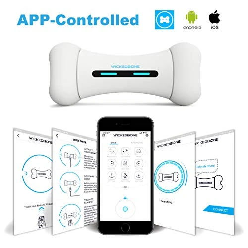 Wickedbone Smart Bone, juguetes automáticos e interactivos para perros, cachorros y gatos, control de aplicaciones, seguro y duradero, mantiene a tus mascotas entretenidas todo el día