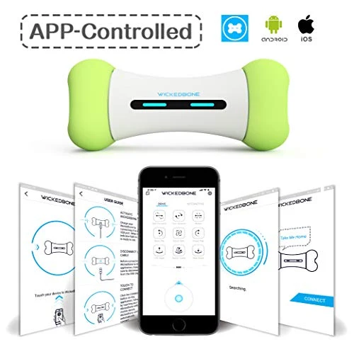 Wickedbone Smart Bone, juguetes automáticos e interactivos para perros, cachorros y gatos, control de aplicaciones, seguro y duradero, mantiene a tus mascotas entretenidas todo el día