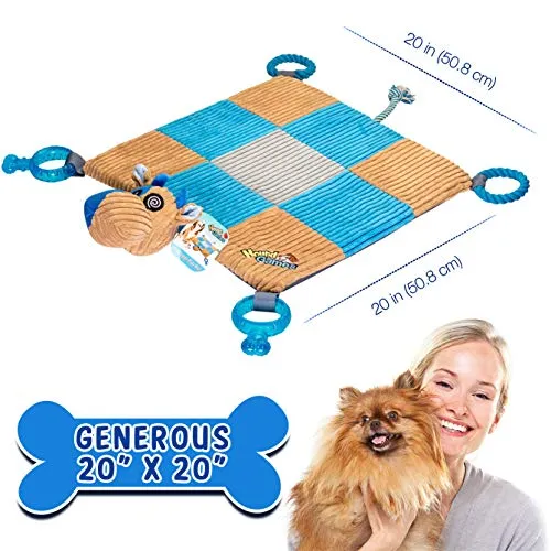 HOUNDGAMES Alfombra de juguete para cachorros con juguetes para masticar (20" x 20") – Cuerdas, nariz chirriante, felpa acolchada colchoneta de dormir – Duradero y lavable a máquina – Comodidad y diversión, todo en uno