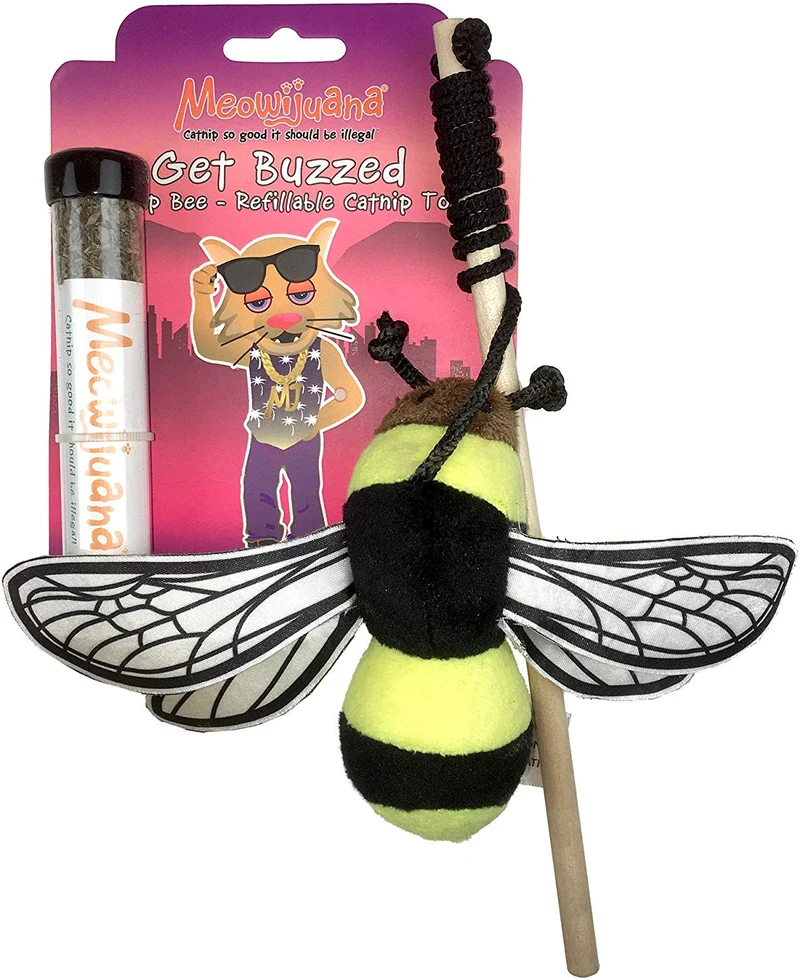 Meowijuana - Juguete de abeja para gatito y temporizador, rellenable