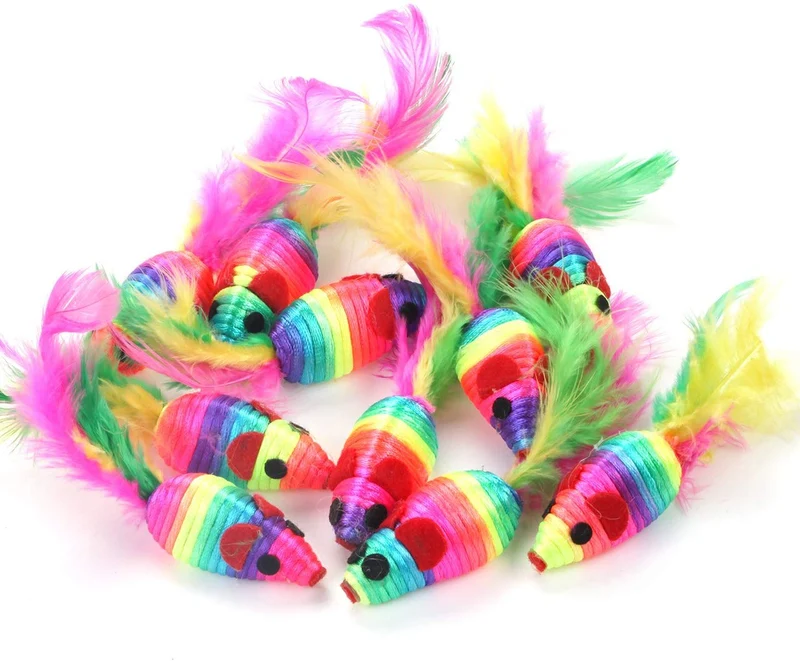 Chiwava - Juego de juguetes interactivos para gatos de juguete de 5 pulgadas, con cuerda de arcoíris y plumas, 24 unidades, varios colores