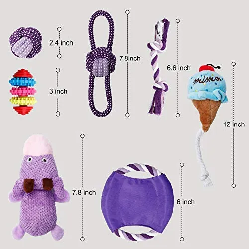Juguetes para cachorros Toozey Paquete de 7 juguetes duraderos para perros pequeños. Juguetes de cuerda de masticar para perros y juguetes de masticar de peluche con bolsa de lavandería. Juguete de algodón natural para perros pequeños y cachorros