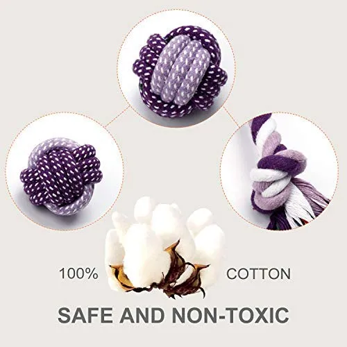 Juguetes para cachorros Toozey Paquete de 7 juguetes duraderos para perros pequeños. Juguetes de cuerda de masticar para perros y juguetes de masticar de peluche con bolsa de lavandería. Juguete de algodón natural para perros pequeños y cachorros