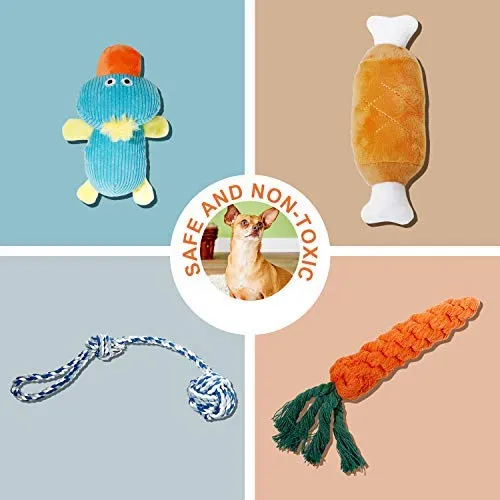 Juguetes para cachorros Toozey Paquete de 7 juguetes duraderos para perros pequeños. Juguetes de cuerda de masticar para perros y juguetes de masticar de peluche con bolsa de lavandería. Juguete de algodón natural para perros pequeños y cachorros