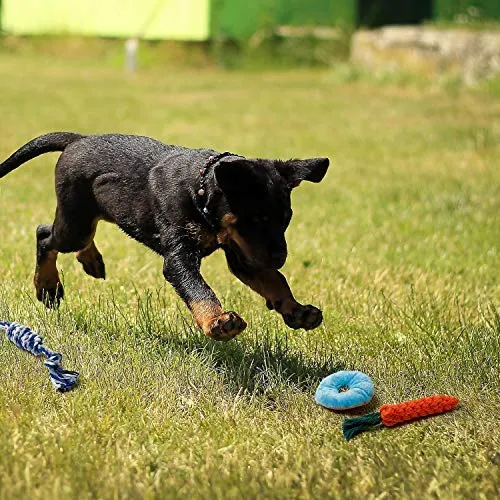 Juguetes para cachorros Toozey Paquete de 7 juguetes duraderos para perros pequeños. Juguetes de cuerda de masticar para perros y juguetes de masticar de peluche con bolsa de lavandería. Juguete de algodón natural para perros pequeños y cachorros