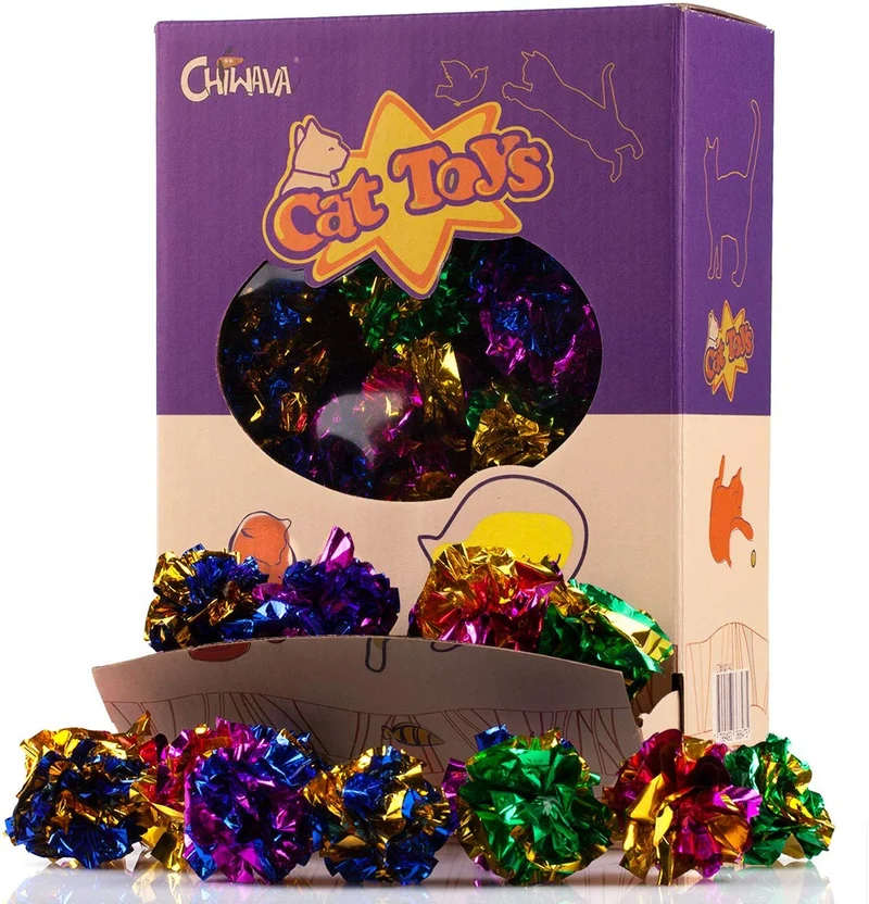 Juguete de bolas de Mylar juguete de gato brillante arrugado bola gatito agrietado ligero Play varios colores